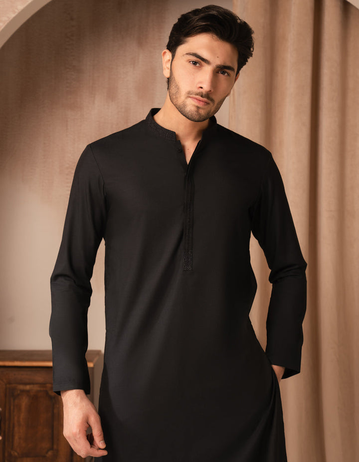 Blended Black Kurta - J. Junaid Jamshed