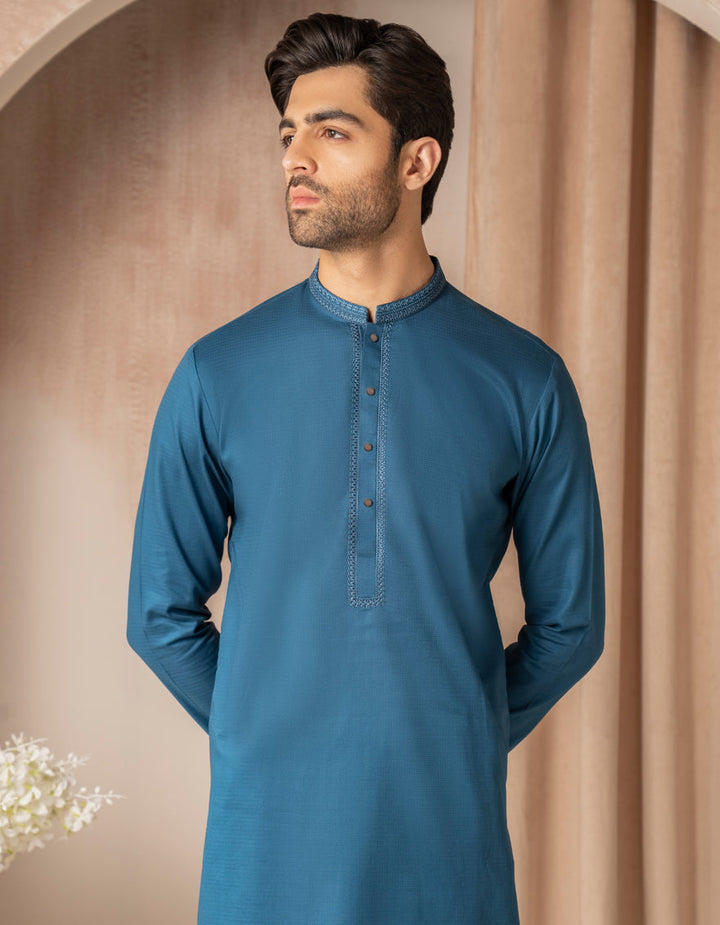 Cotton Blue Kurta - J. Junaid Jamshed