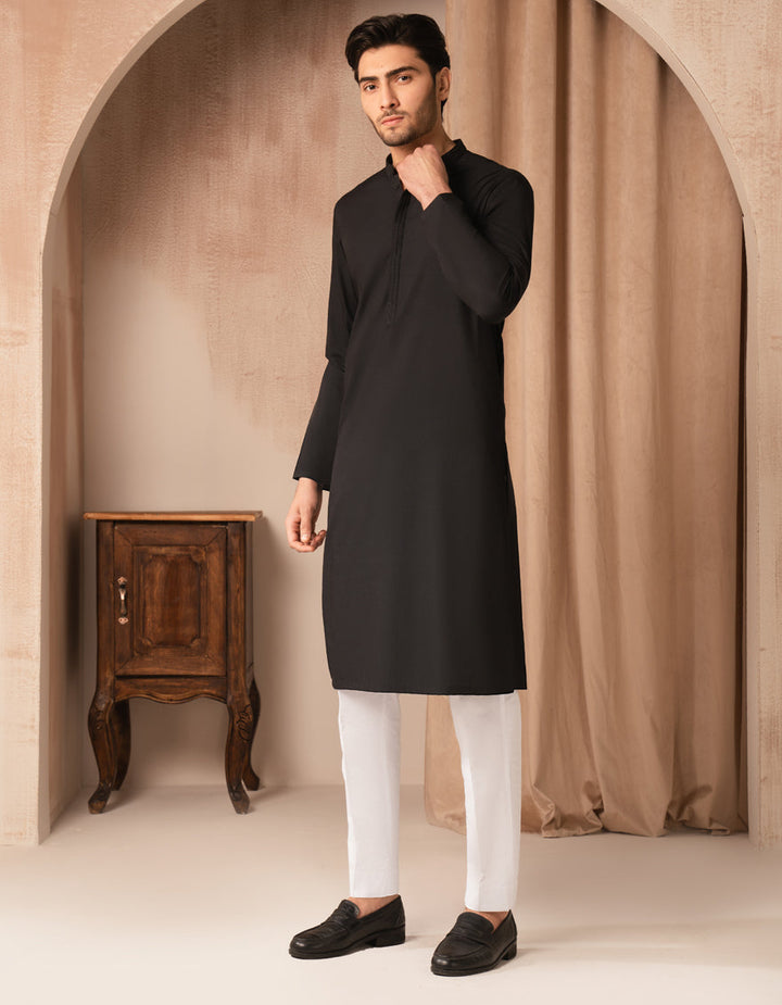 Blended Black Kurta - J. Junaid Jamshed