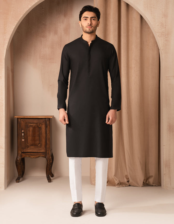 Blended Black Kurta - J. Junaid Jamshed
