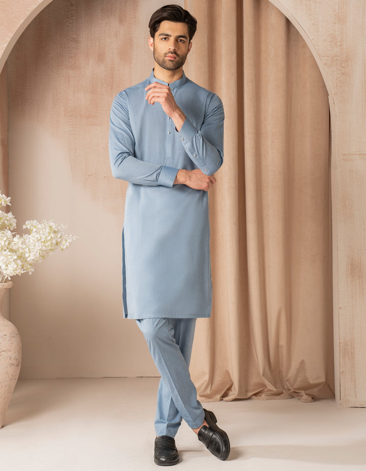Cvc Sky Blue Kurta Trouser - J. Junaid Jamshed