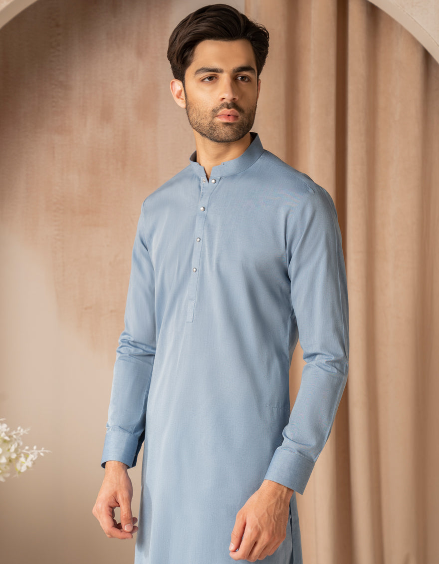 Cvc Sky Blue Kurta Trouser - J. Junaid Jamshed