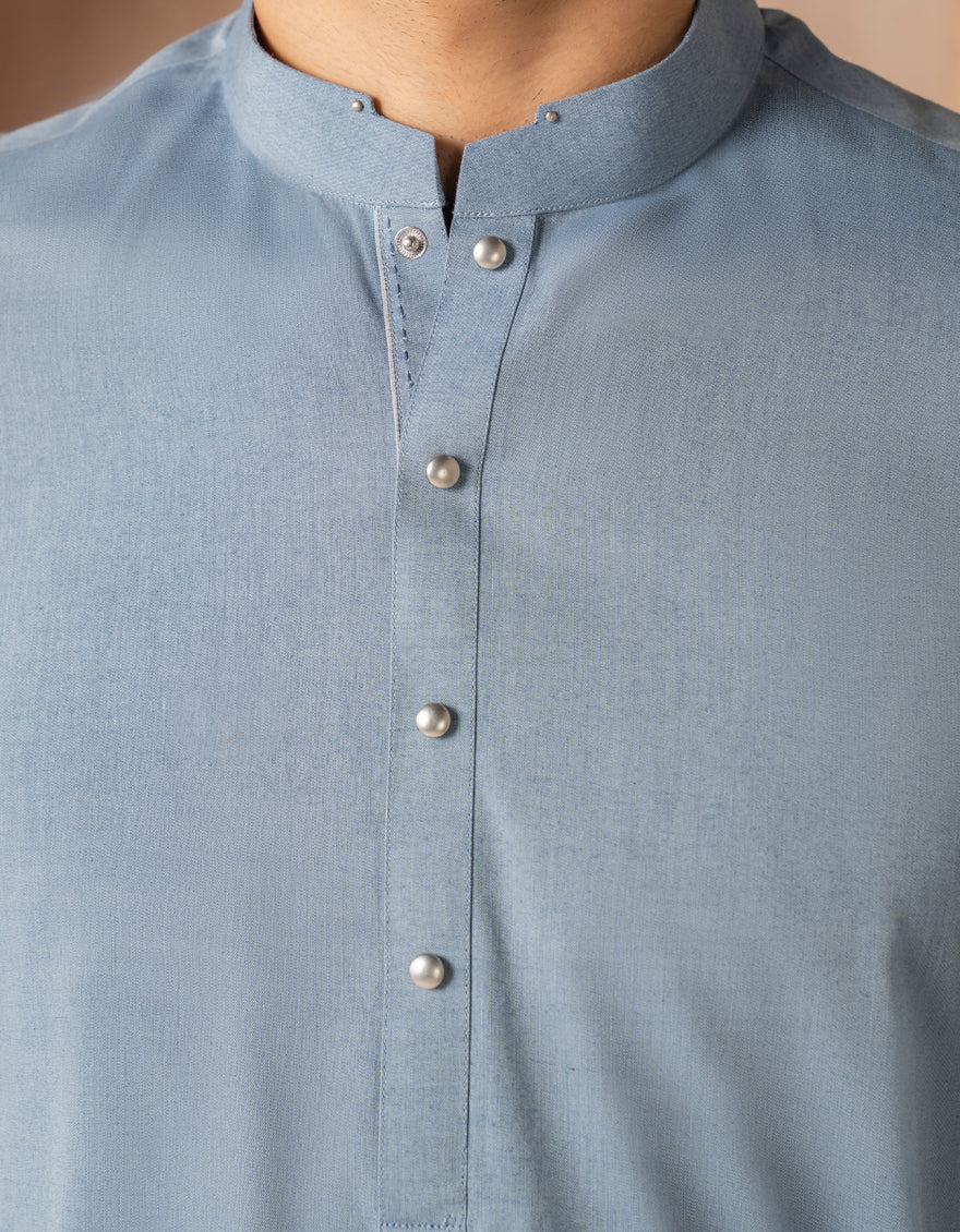Cvc Sky Blue Kurta Trouser - J. Junaid Jamshed