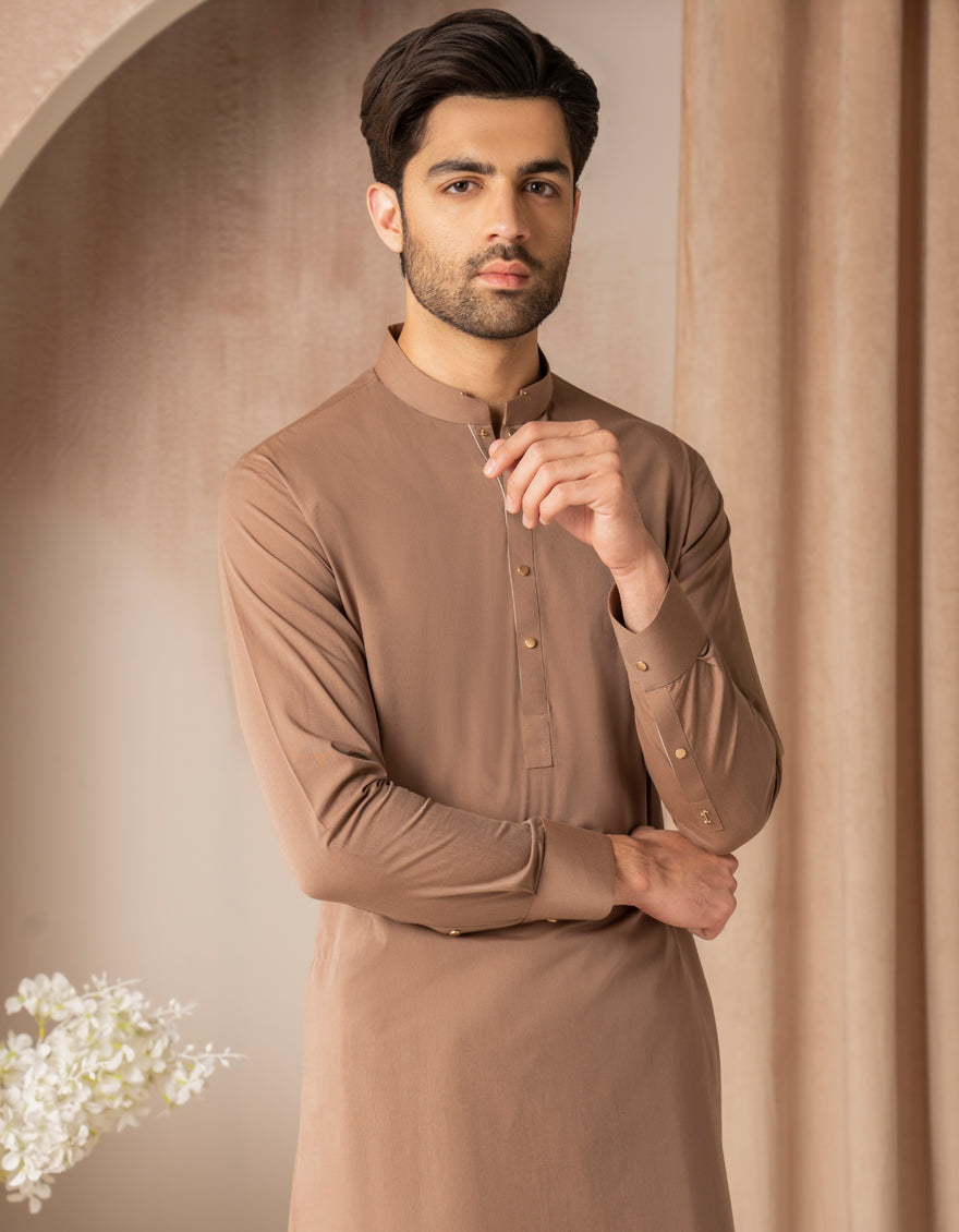 Cvc Light Brown Kurta Trouser - J. Junaid Jamshed