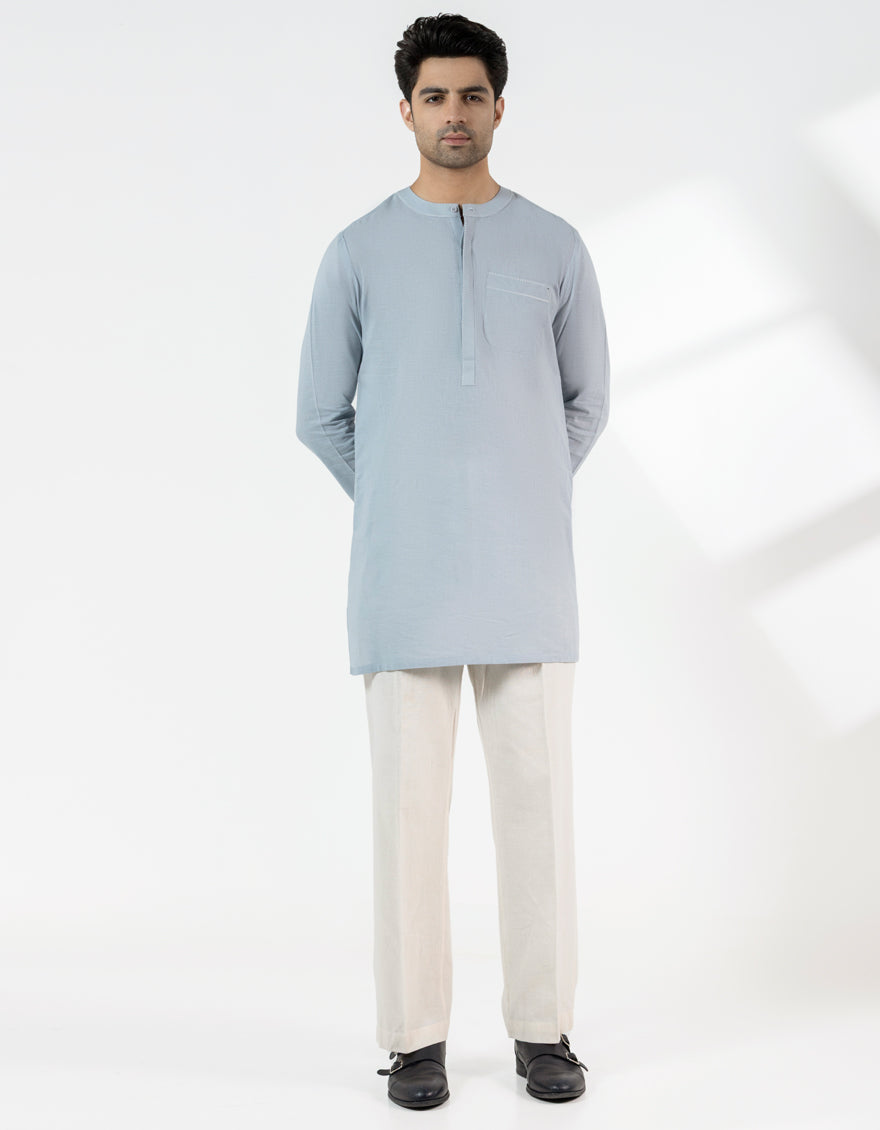 Cotton Sky Blue Kurta - J. Junaid Jamshed