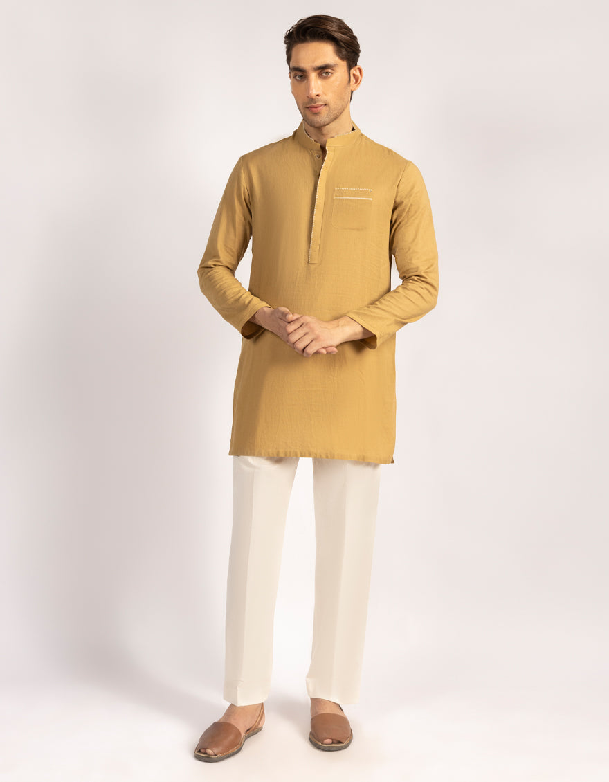 Cotton Ochre Short Kurta - J. Junaid Jamshed