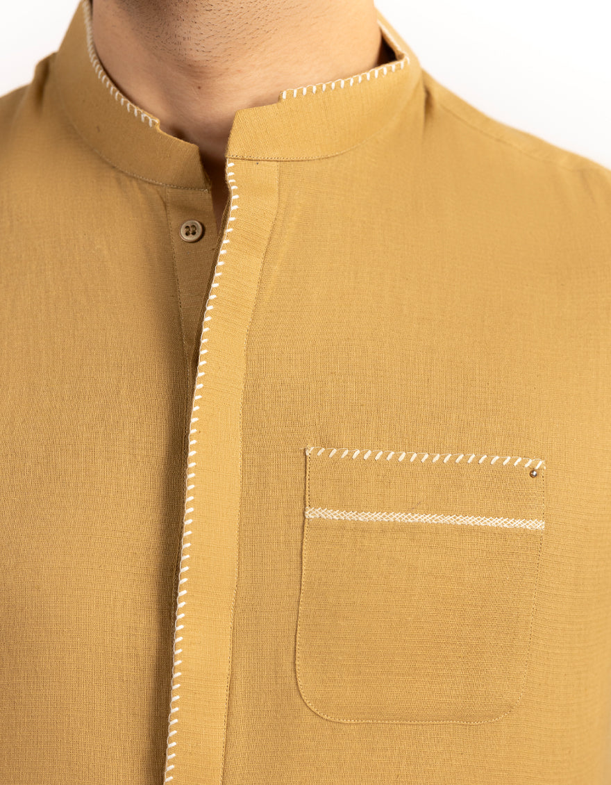 Cotton Ochre Short Kurta - J. Junaid Jamshed