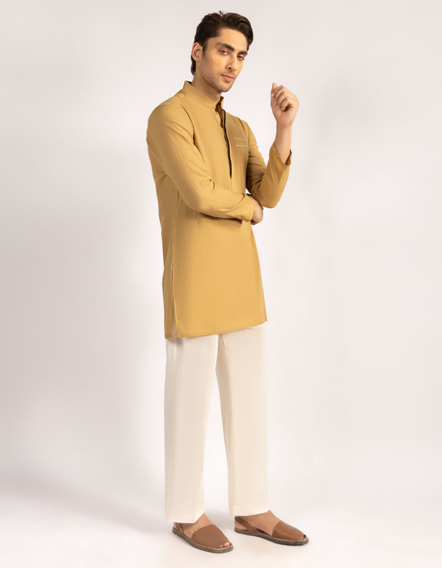 Cotton Ochre Short Kurta - J. Junaid Jamshed