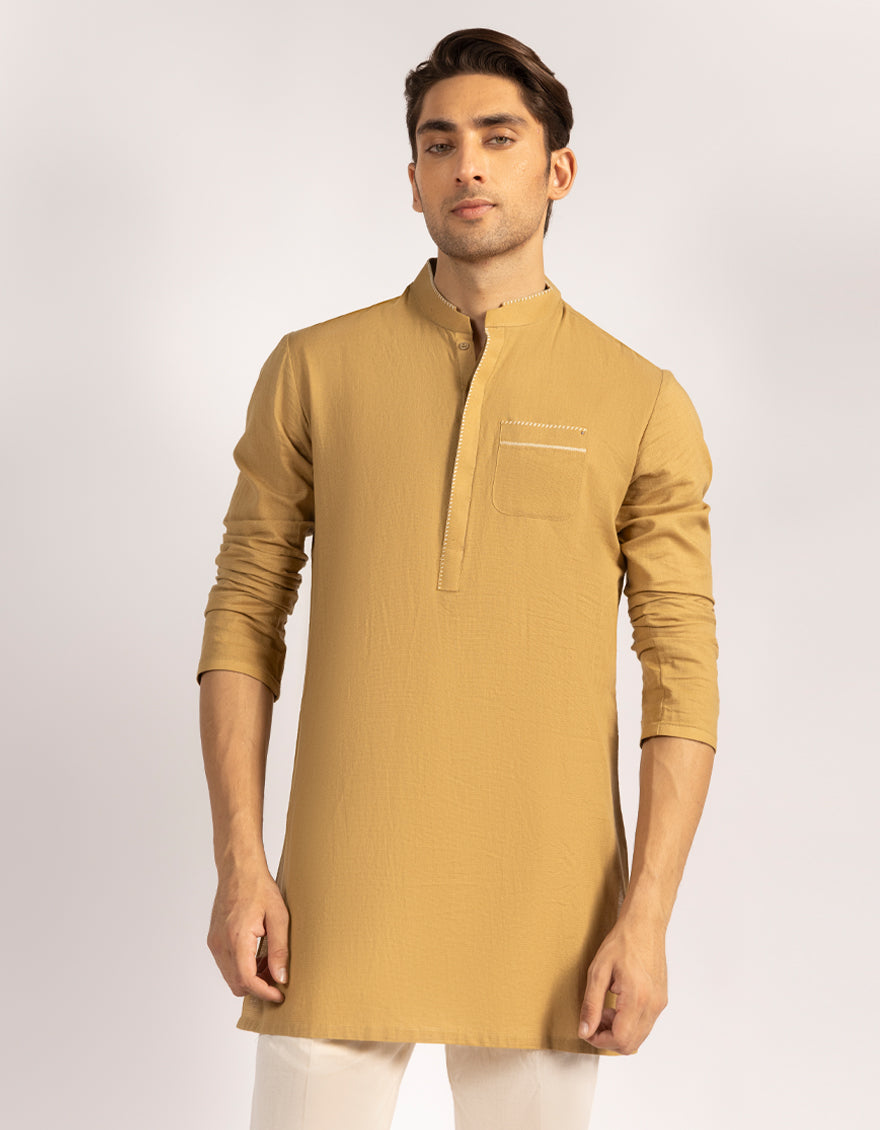 Cotton Ochre Short Kurta - J. Junaid Jamshed