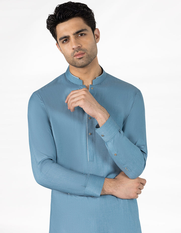 Blended Light Blue Kurta Trouser - J. Junaid Jamshed