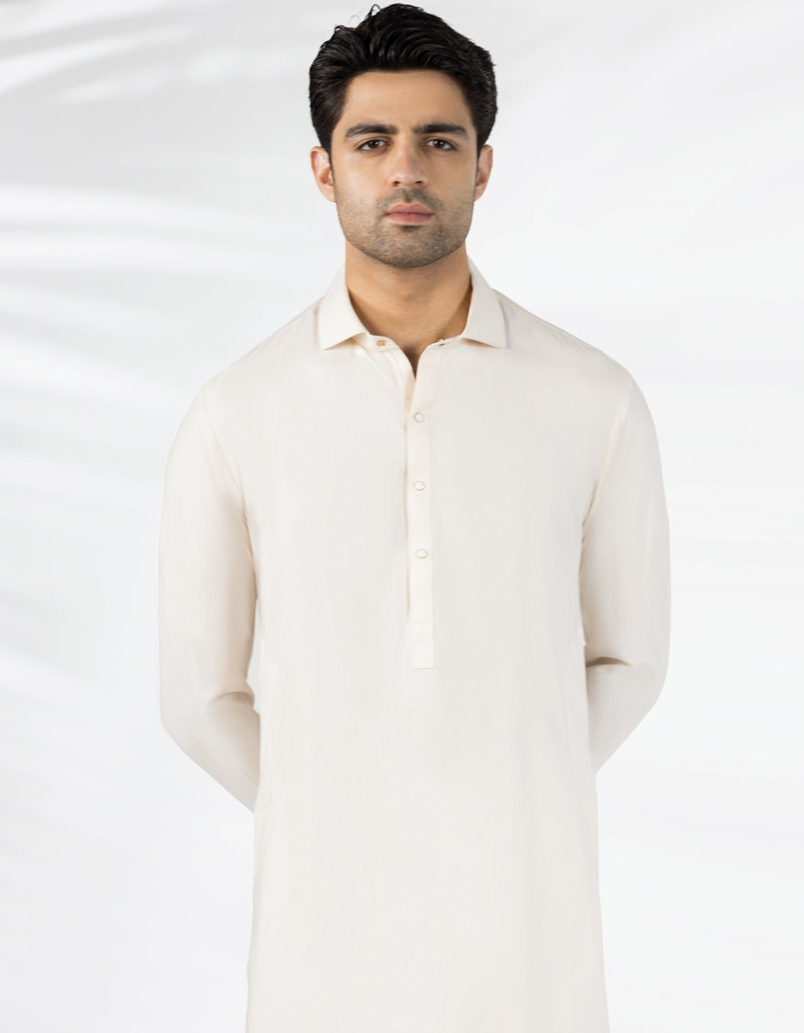 Blended Cream Shalwar Kameez - J. Junaid Jamshed