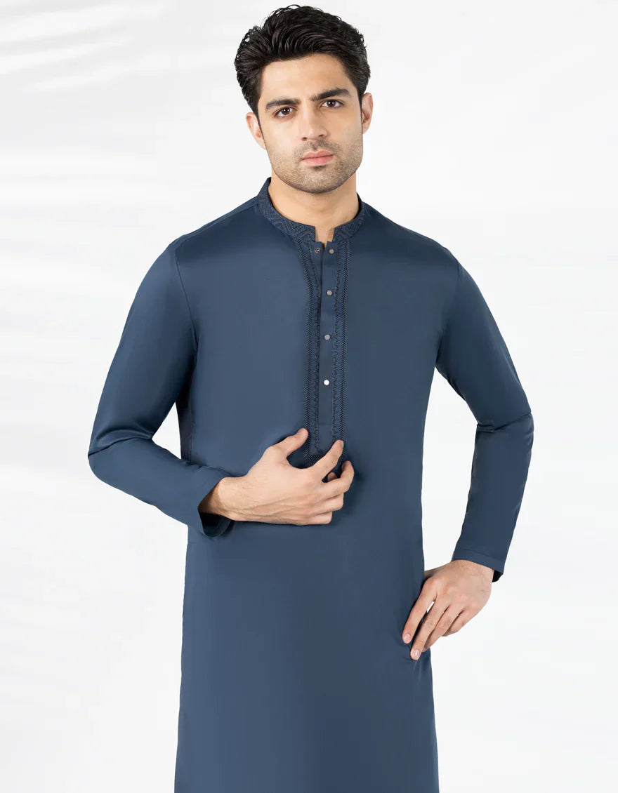 Blended Prussian Blue Kurta Trouser - J. Junaid Jamshed