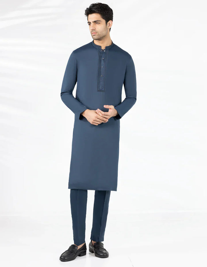 Blended Prussian Blue Kurta Trouser - J. Junaid Jamshed