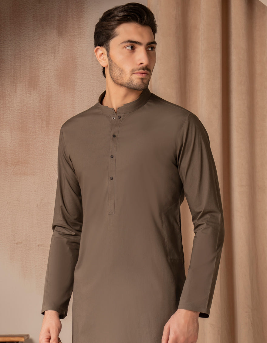 Cotton Mud Brown Kurta - J. Junaid Jamshed