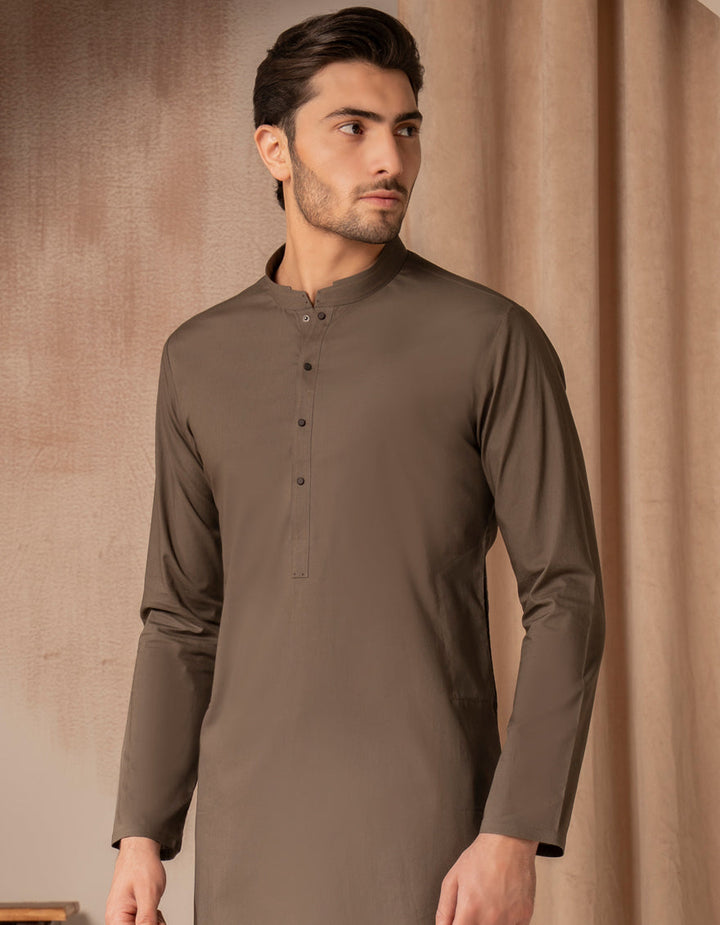 Cotton Mud Brown Kurta - J. Junaid Jamshed