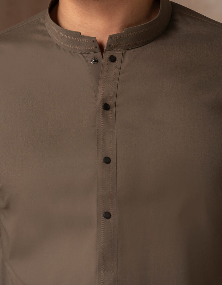 Cotton Mud Brown Kurta - J. Junaid Jamshed