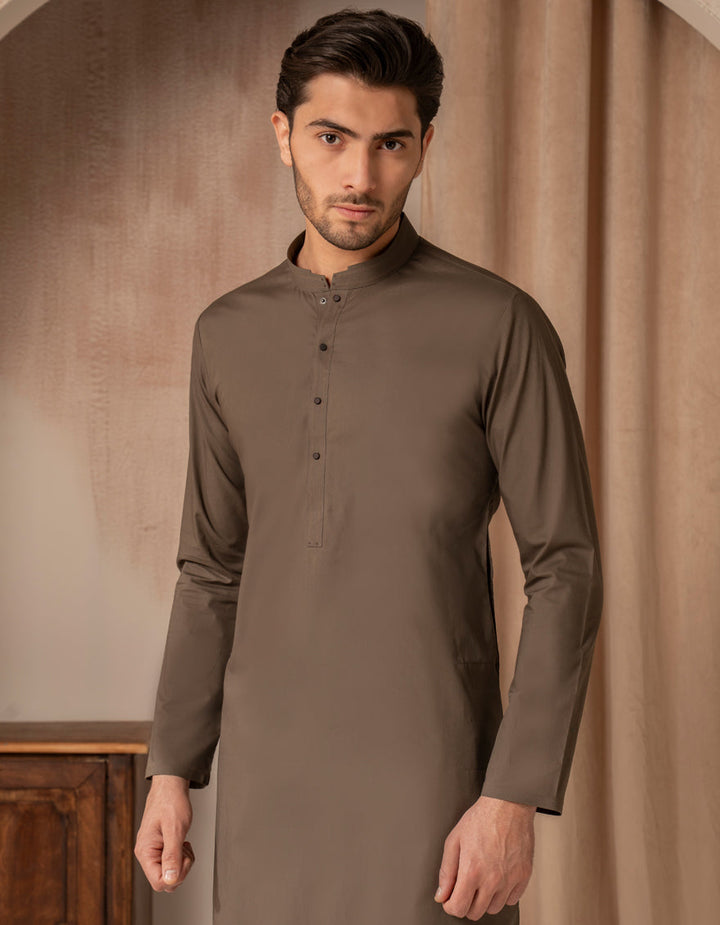 Cotton Mud Brown Kurta - J. Junaid Jamshed