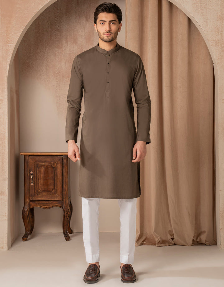 Cotton Mud Brown Kurta - J. Junaid Jamshed