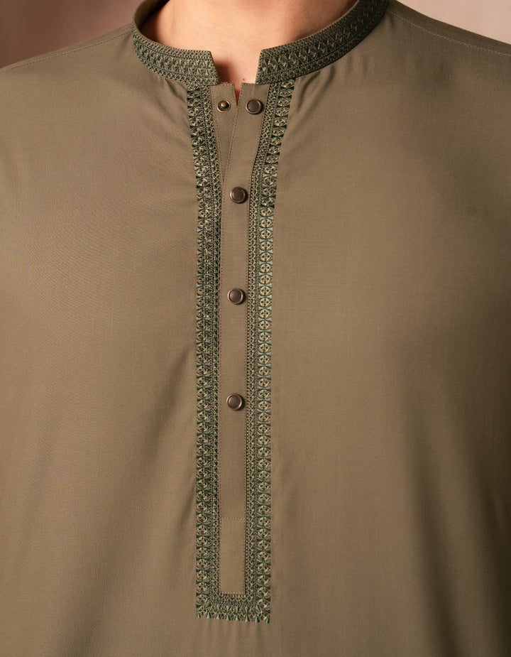 Blended Olive Kurta - J. Junaid Jamshed