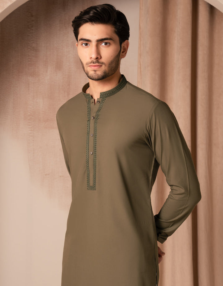 Blended Olive Kurta - J. Junaid Jamshed