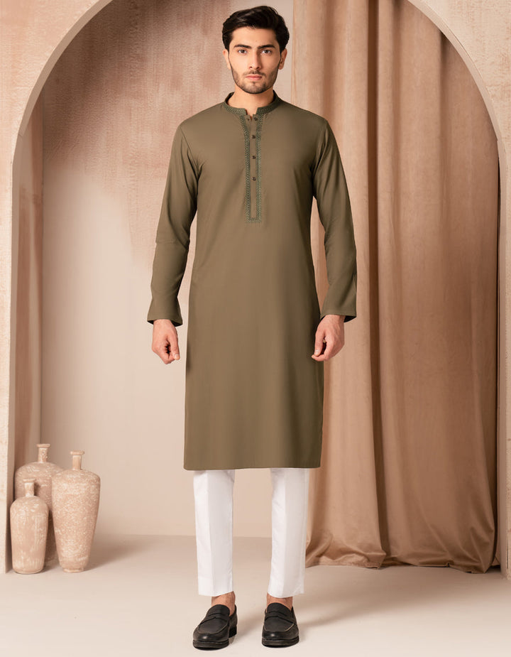 Blended Olive Kurta - J. Junaid Jamshed