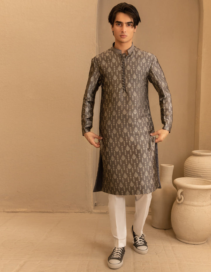 Blended Grey Special Kurta - J. Junaid Jamshed