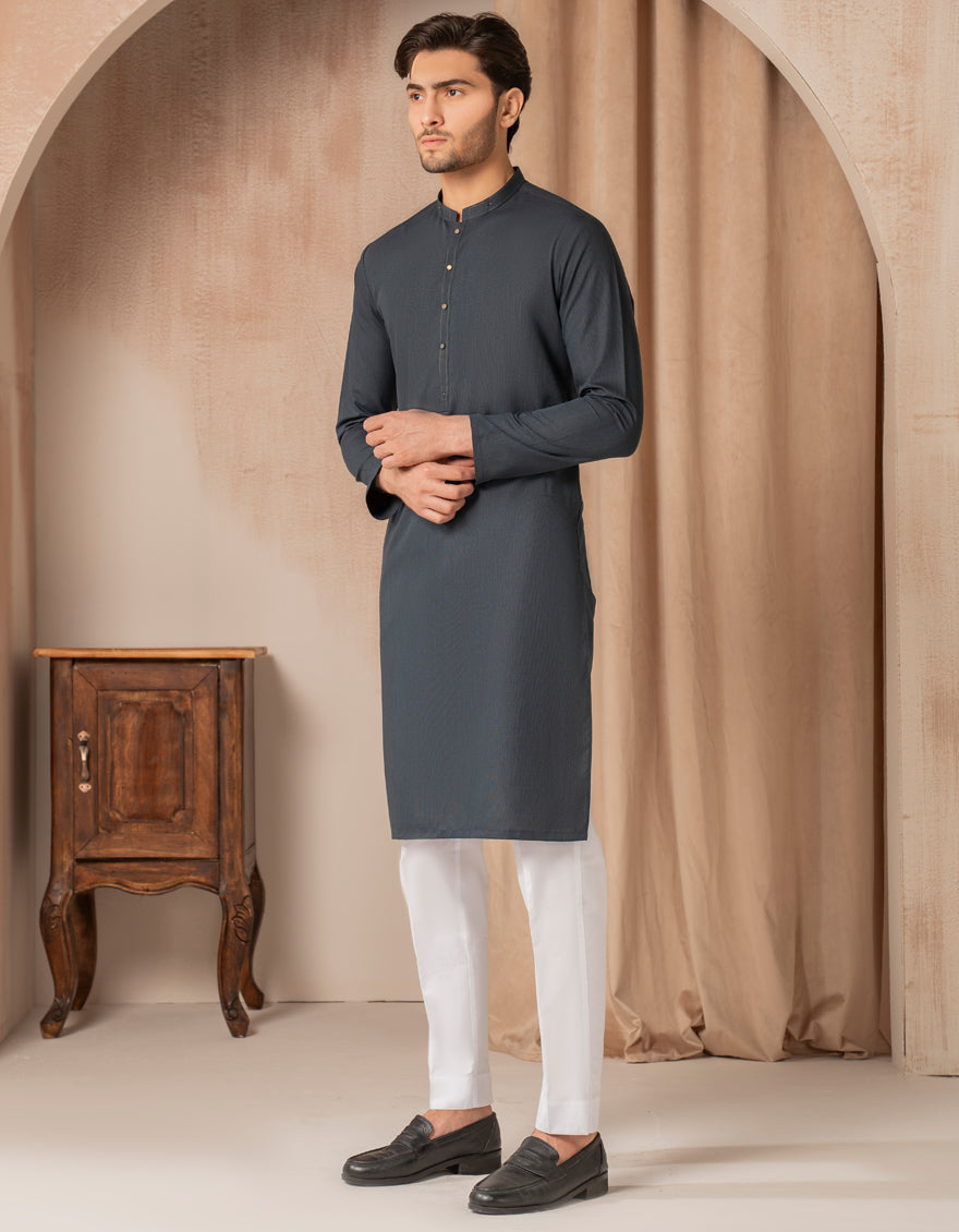 Blended Teal Kurta - J. Junaid Jamshed