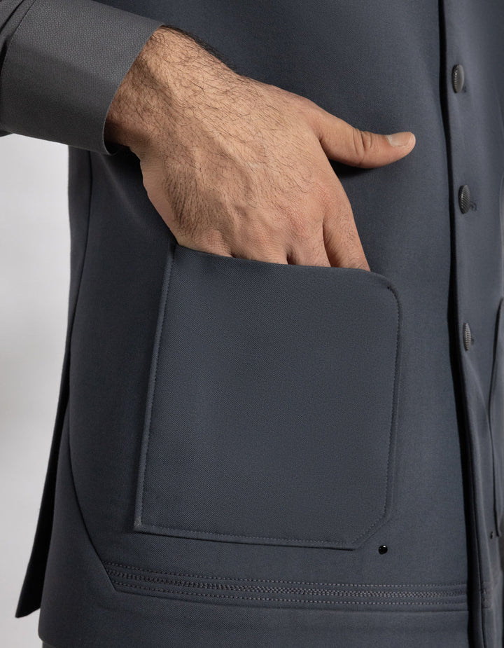 Suiting Bluish Grey Waist Coat - J. Junaid Jamshed