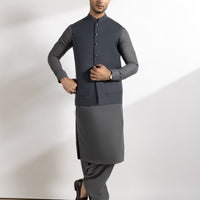 Suiting Bluish Grey Waist Coat - J. Junaid Jamshed