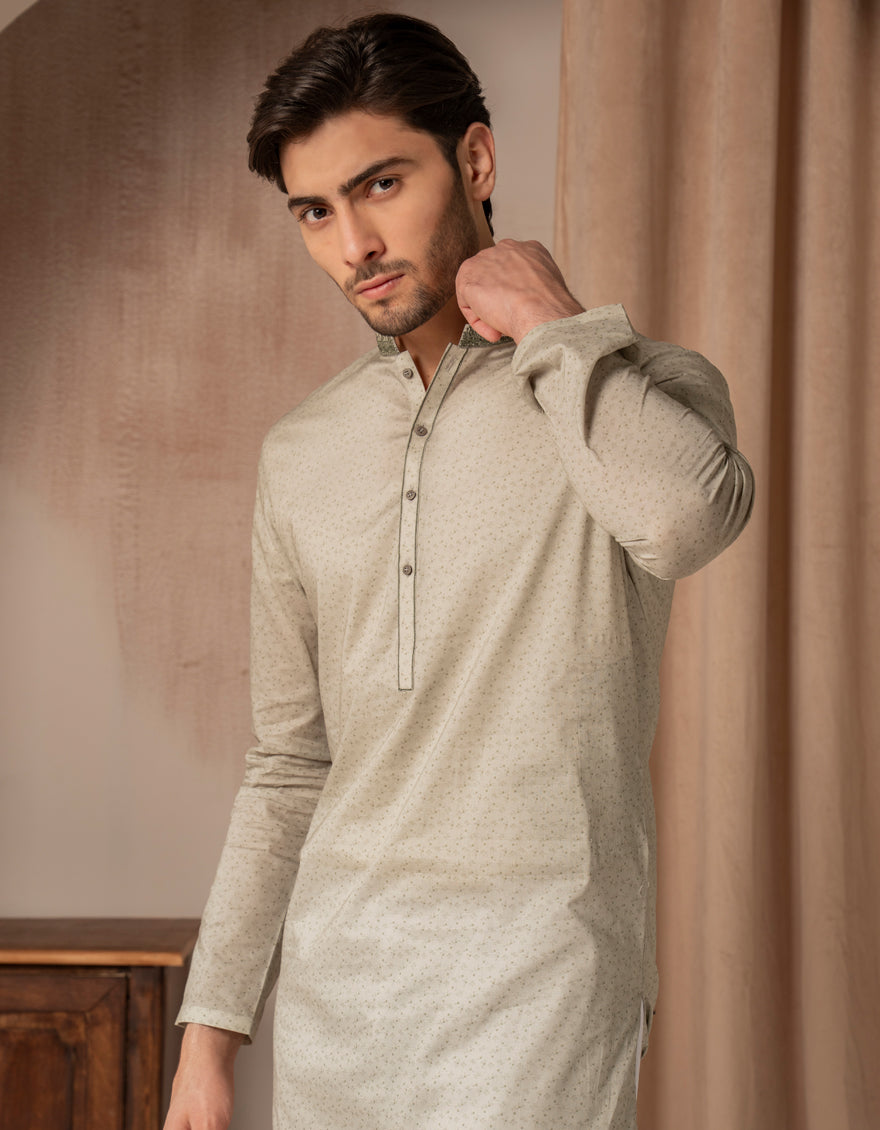 Cotton Light Green Kurta - J. Junaid Jamshed