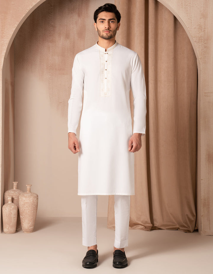 Blended Off White Kurta - J. Junaid Jamshed