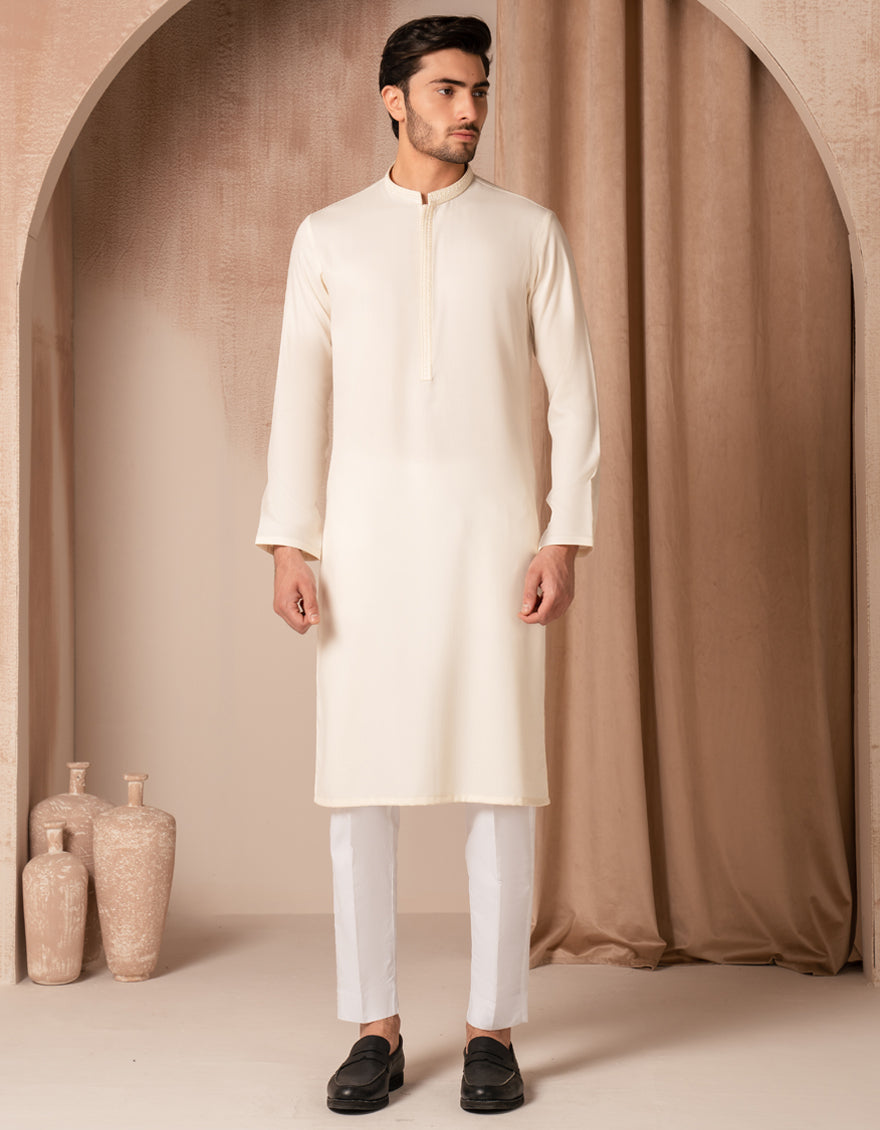 Blended White Kurta - J. Junaid Jamshed