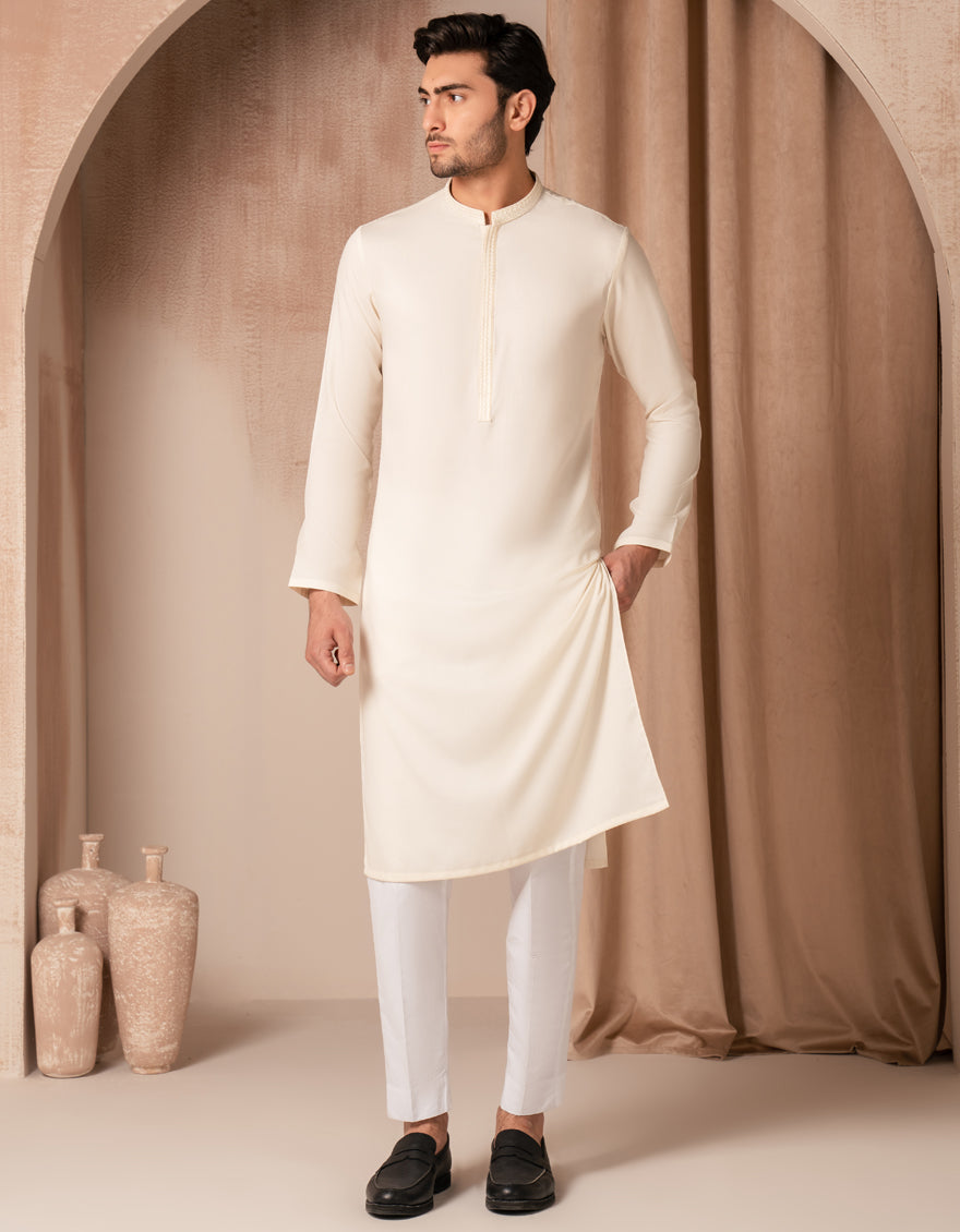 Blended White Kurta - J. Junaid Jamshed