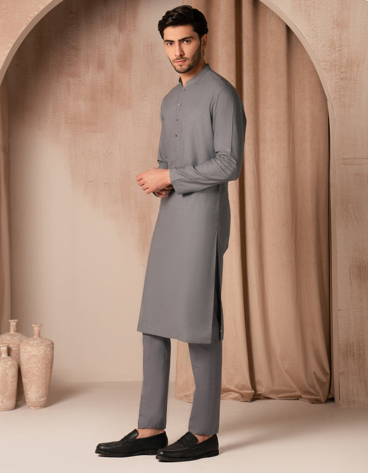Cotton Grey Kurta - J. Junaid Jamshed