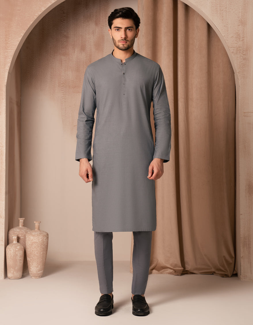Cotton Grey Kurta - J. Junaid Jamshed