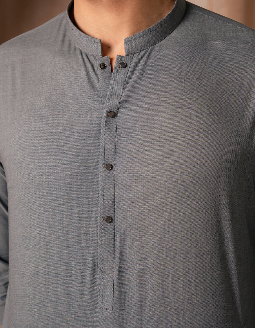 Cotton Grey Kurta - J. Junaid Jamshed