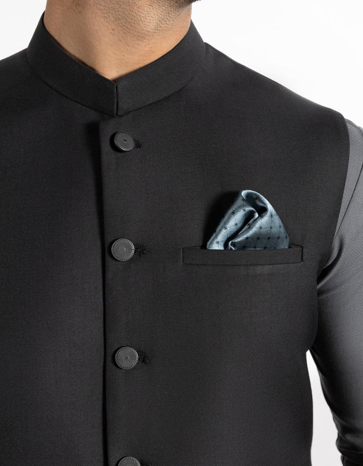 Suiting Black Waist Coat - J. Junaid Jamshed