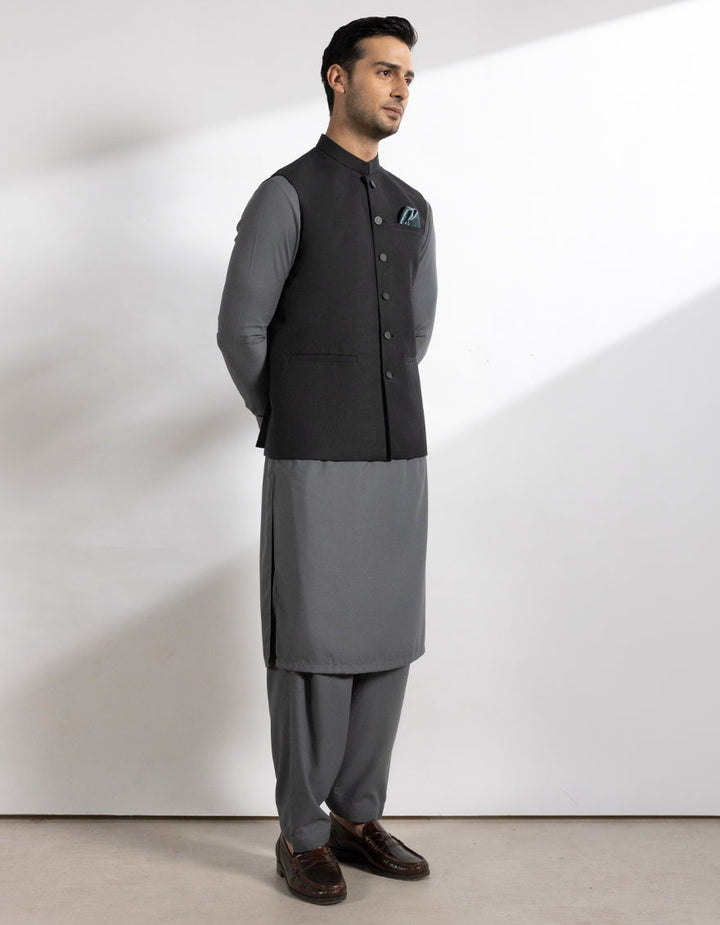 Suiting Black Waist Coat - J. Junaid Jamshed