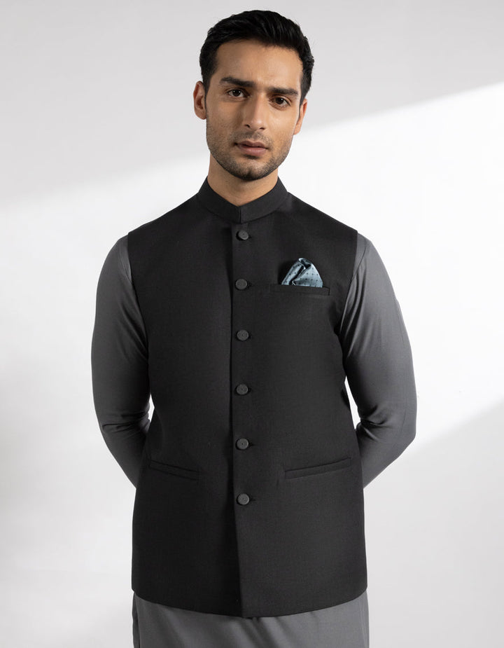 Suiting Black Waist Coat - J. Junaid Jamshed