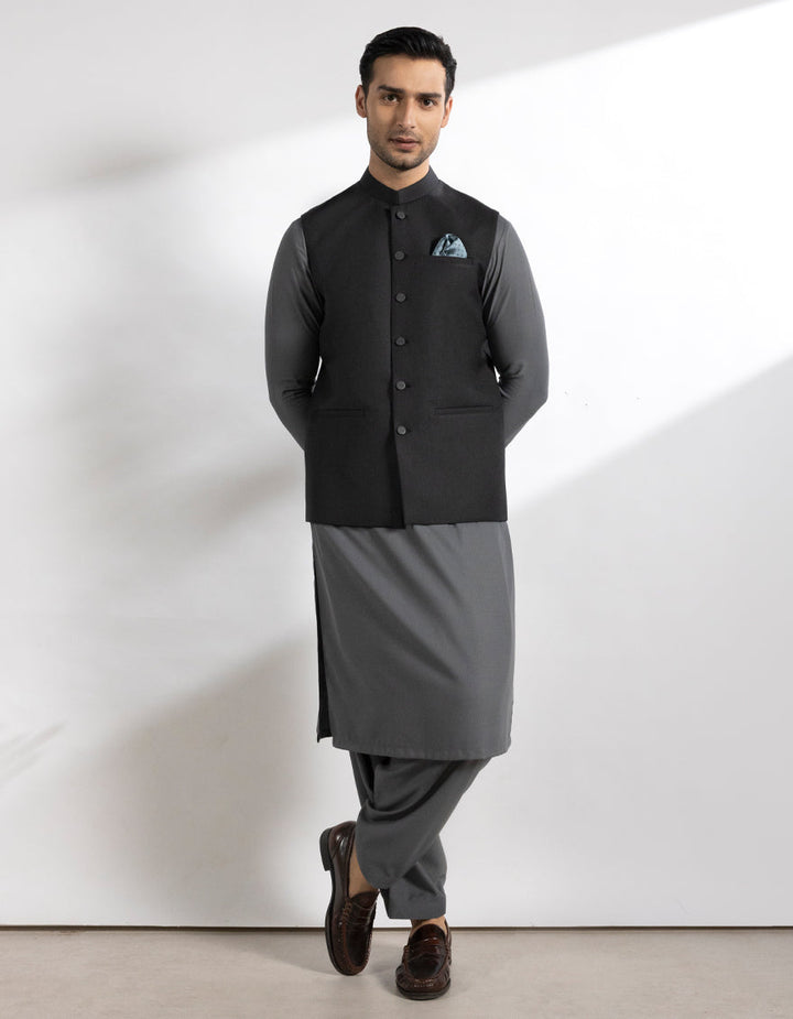 Suiting Black Waist Coat - J. Junaid Jamshed
