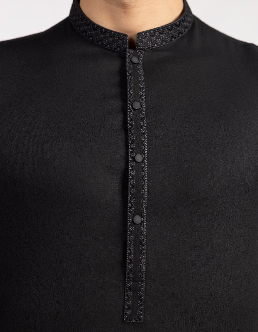 Blended Black Kurta - J. Junaid Jamshed