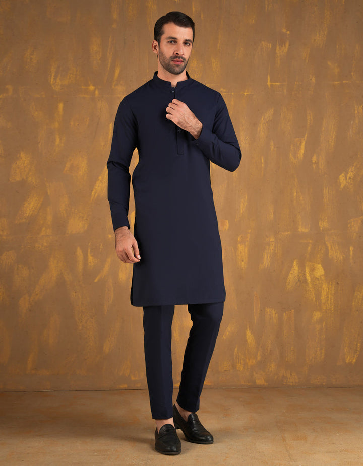 Blended Blue Unstitched Suit - J. Junaid Jamshed