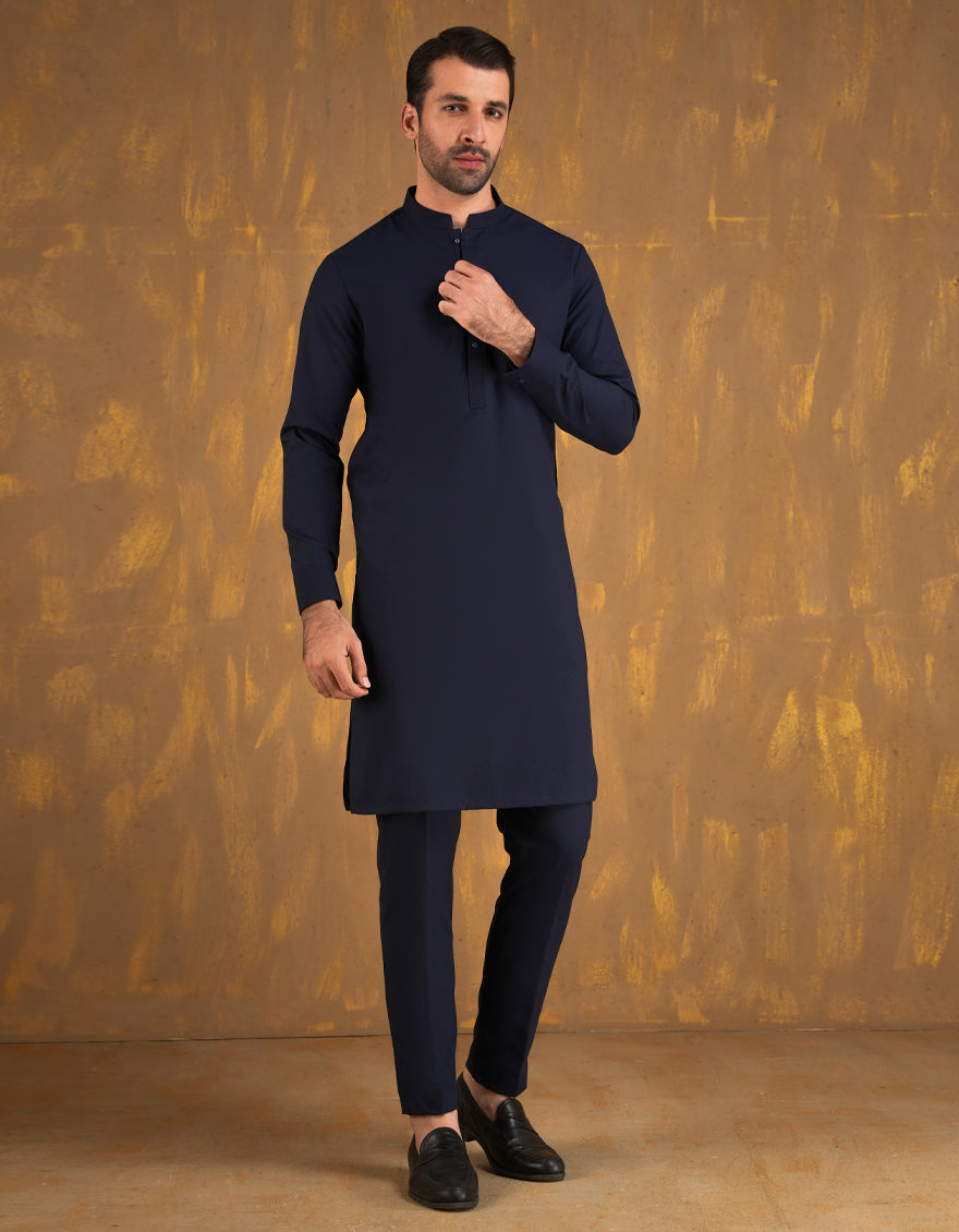 Blended Blue Unstitched Suit - J. Junaid Jamshed