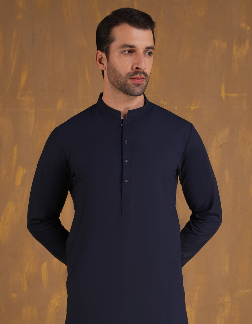 Blended Blue Unstitched Suit - J. Junaid Jamshed
