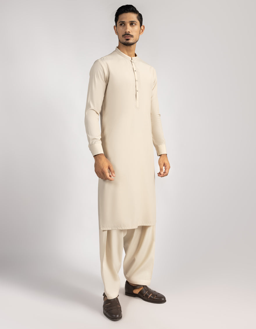 Blended Beige Shalwar Kameez - J. Junaid Jamshed