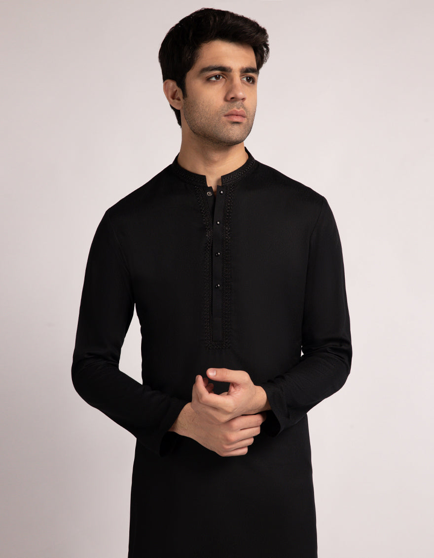 Blended Black Kurta Trouser - J. Junaid Jamshed