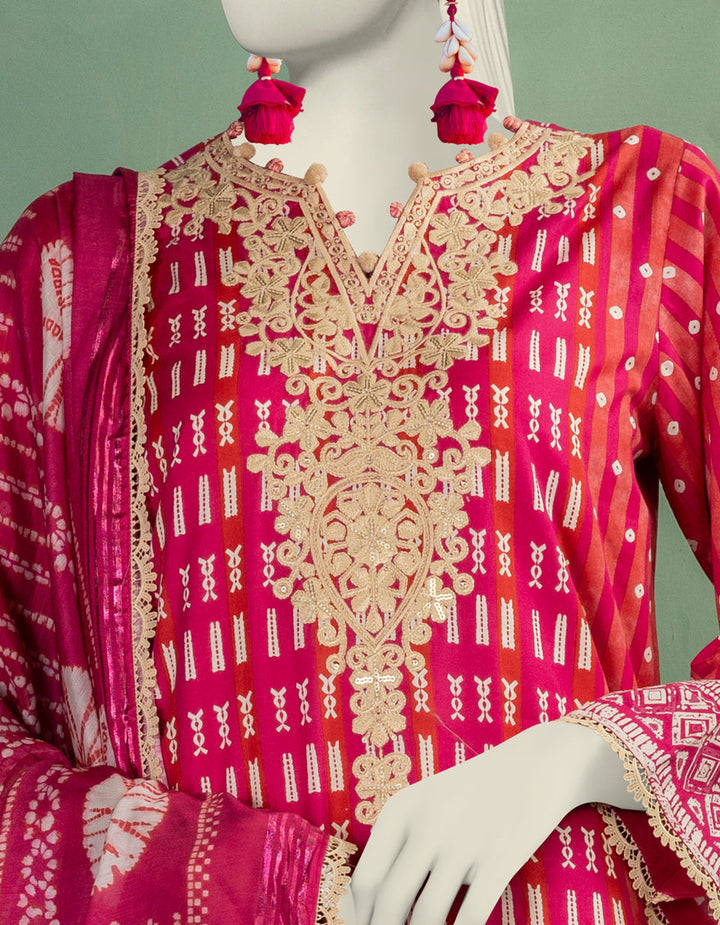 Lawn Pink Unstitched Suit - J. Junaid Jamshed