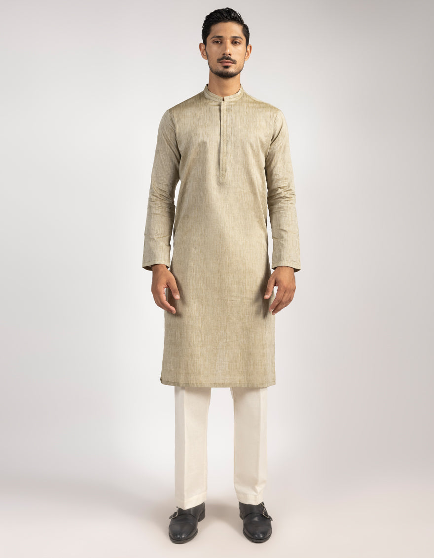 Cotton Beige Kurta - J. Junaid Jamshed