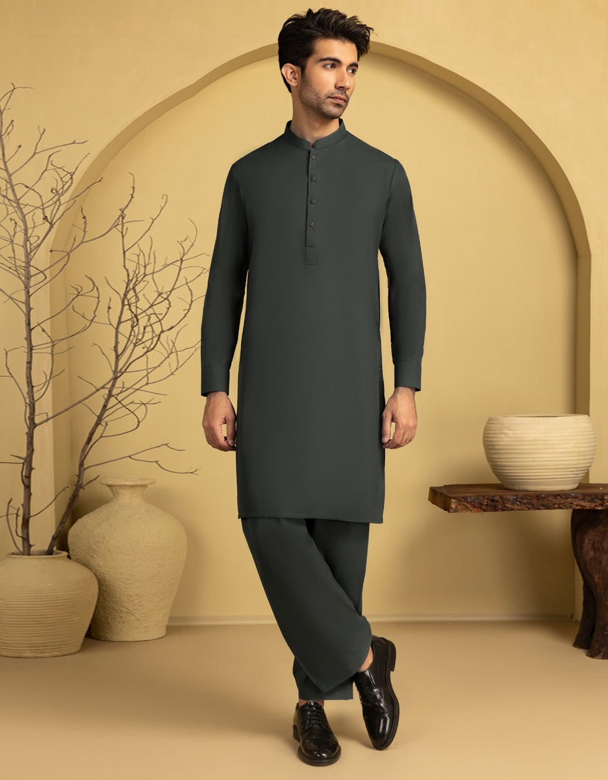 Blended Blue Unstitched Suit - J. Junaid Jamshed