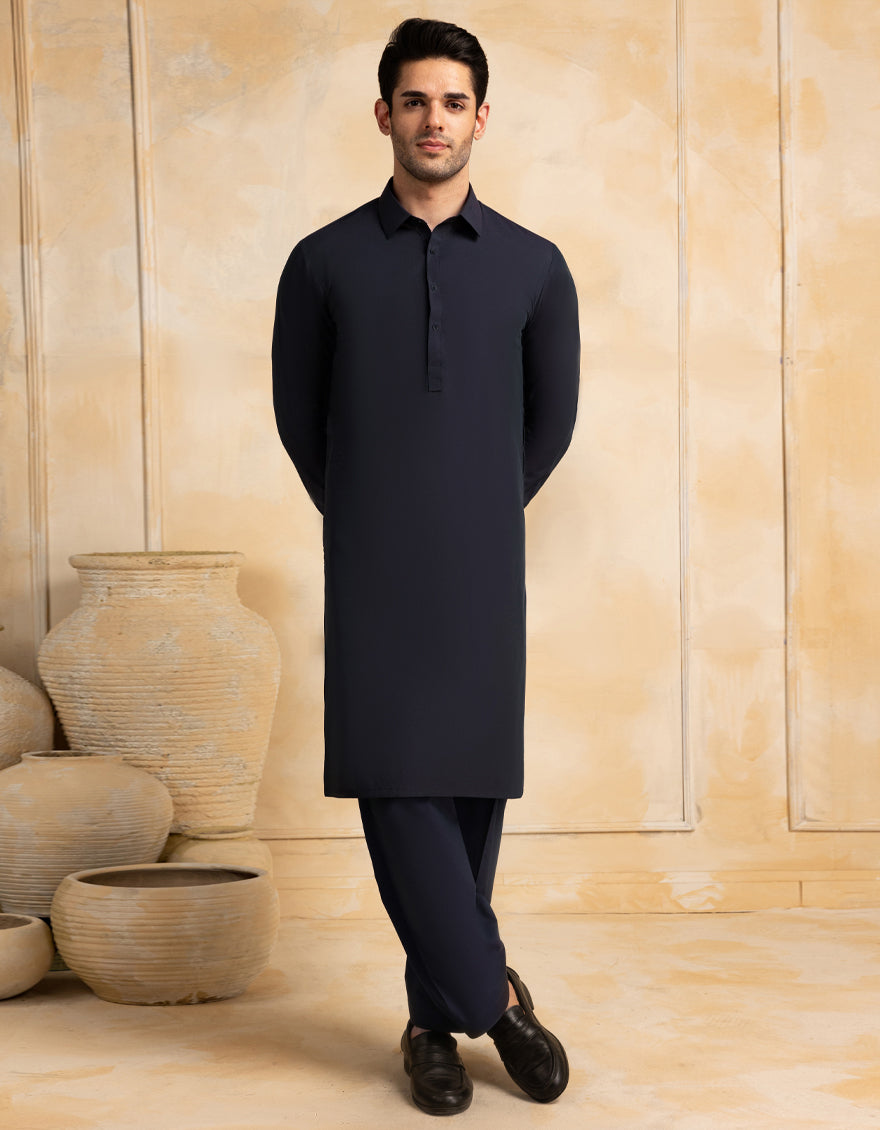 Blended Blue Unstitched Suit - J. Junaid Jamshed